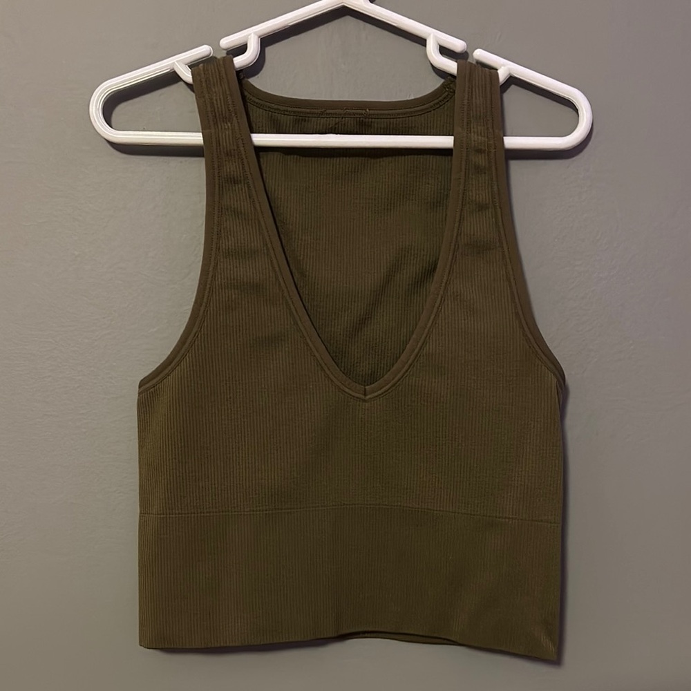 Athleta Olive Green Sleeveless Ribbed Top